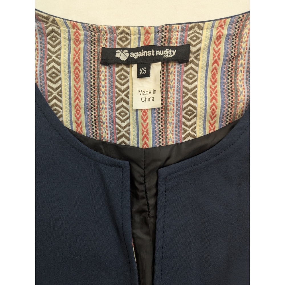 Against Nudity Navy Blue with Colorful Lining Blazer Women's Size XS - Picture 6 of 8